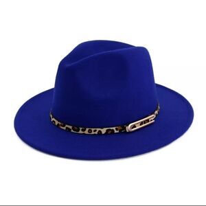Royal Blu Unisex Fedora Hat with Animal Print Belt